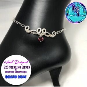 Garnet Ankle Bracelet- The Pixie Dust Garnet Sterling Silver Ankle Bracelet